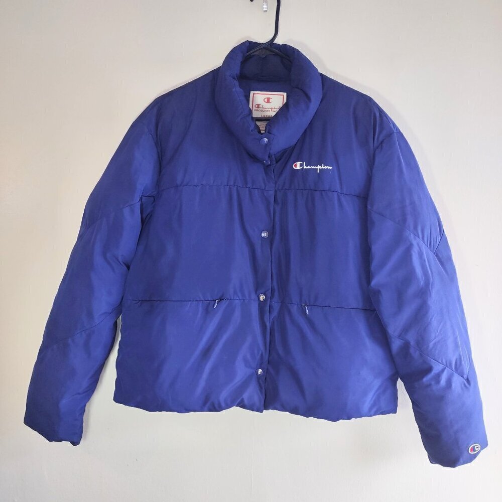 Champion Retro Puffer Jacket Size Large Logo Sporty Athletic Blokecore Academia